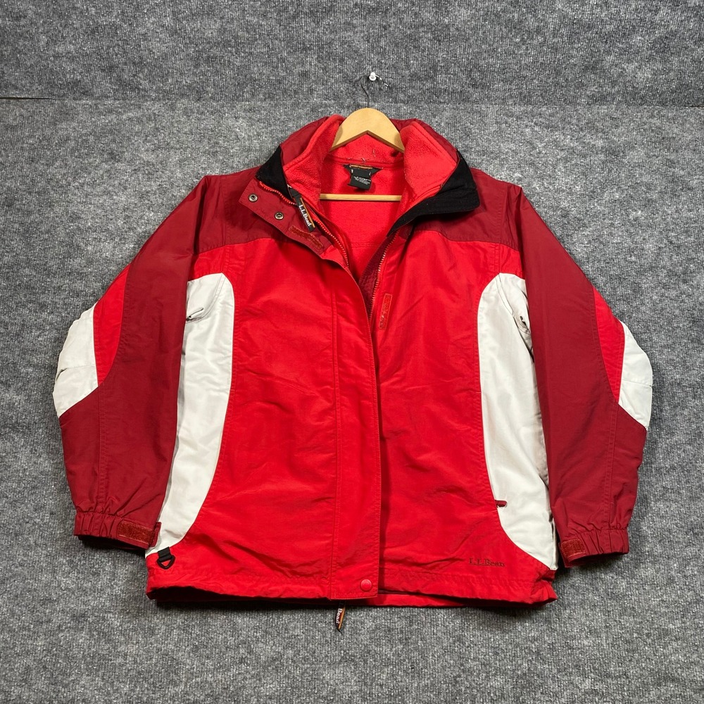 LL Bean Womens Red White Colorblock Fleece Lined Winter Jacket Size M 0WV97
